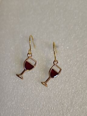 Hand Crafted Gold-tone Red Wine Glass Drop Earrings